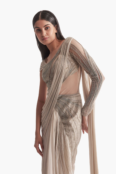 Gaurav Gupta The Ecliptic Saree Gown Sage Gold indian designer wear online shopping melange singapore 