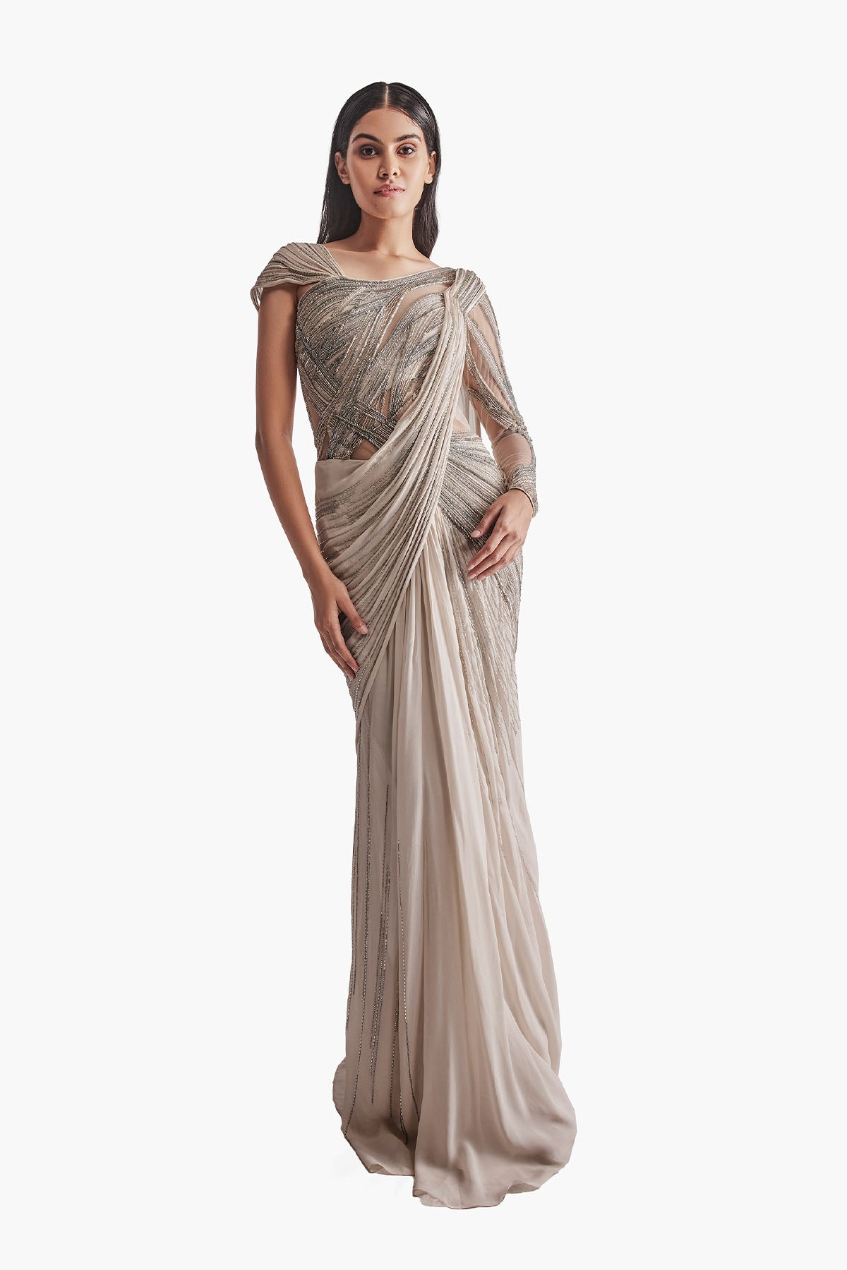 Gaurav Gupta The Ecliptic Saree Gown Sage Gold indian designer wear online shopping melange singapore 