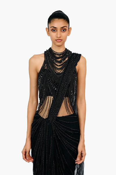 Gaurav Gupta The Roman Pearl Drape Saree Gown indian designer wear online shopping melange singapore 
