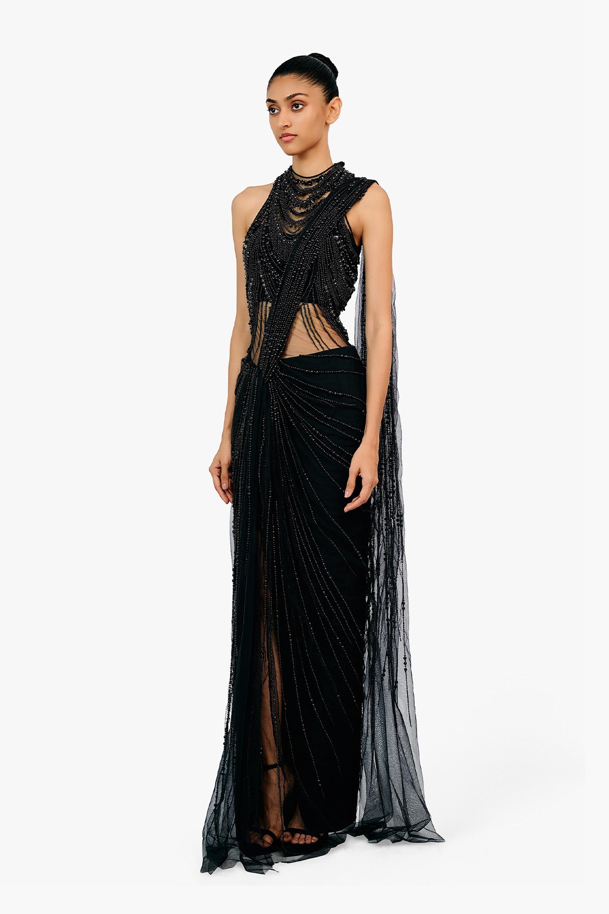 Gaurav Gupta The Roman Pearl Drape Saree Gown indian designer wear online shopping melange singapore 