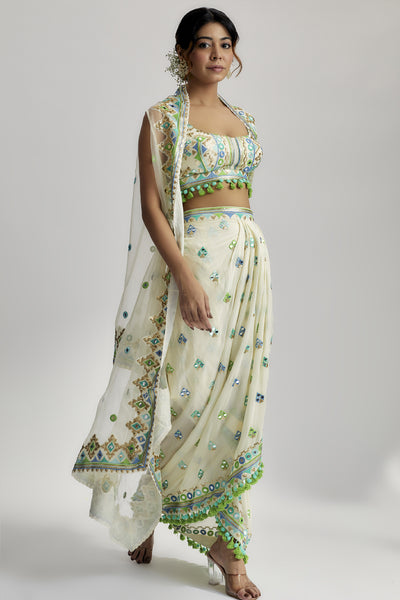 Gopi Vaid Amina Drape Skirt Set indian designer wear online shopping melange singapore 