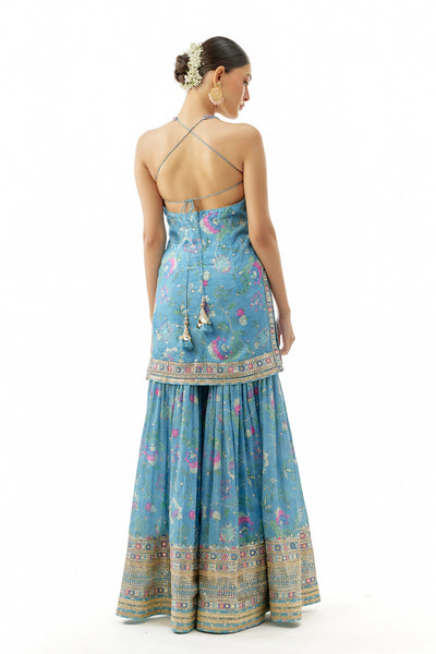 Gopi Vaid Dhvanika Halter Set Blue indian designer wear online shopping melange singapore