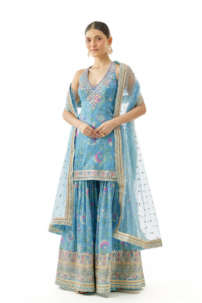 Gopi Vaid Dhvanika Halter Set Blue indian designer wear online shopping melange singapore