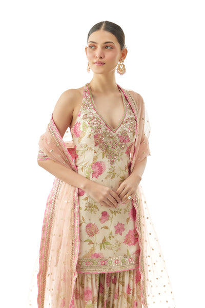 Gopi Vaid Dhvanika Halter Set Ivory indian designer wear online shopping melange singapore