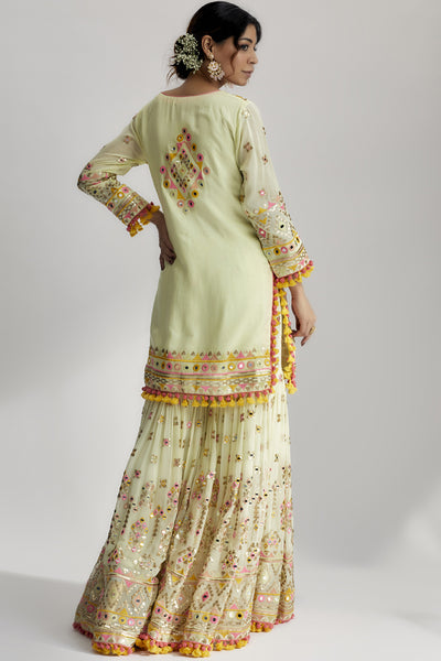 Gopi Vaid Friya Short Kurta Sharara Set Indian designer wear online shopping melange singapore