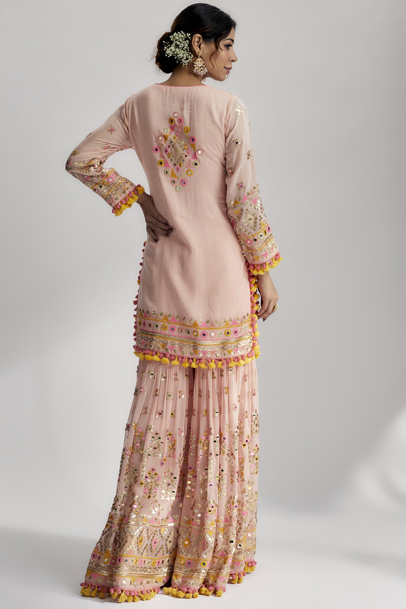 Gopi Vaid Friya Short Kurta Sharara Set Pink Indian designer wear online shopping melange singapore 