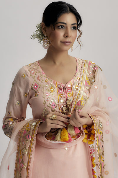 Gopi Vaid Friya Short Kurta Sharara Set Pink Indian designer wear online shopping melange singapore