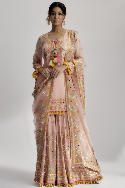 Gopi Vaid Friya Short Kurta Sharara Set Pink Indian designer wear online shopping melange singapore 