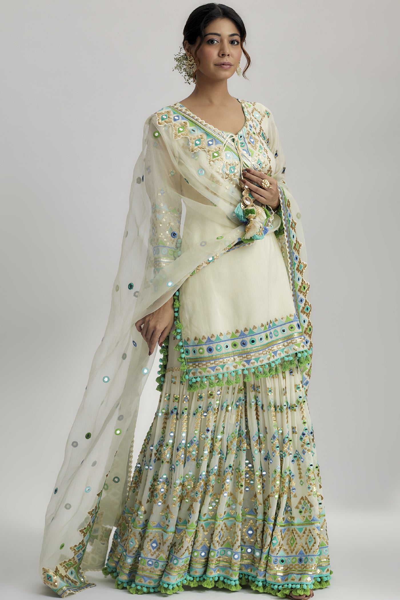 Gopi Vaid Friya Short Kurta Sharara Set Indian designer wear online shopping melange singapore