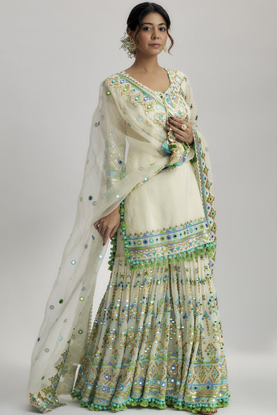 Gopi Vaid Friya Short Kurta Sharara Set Indian designer wear online shopping melange singapore 