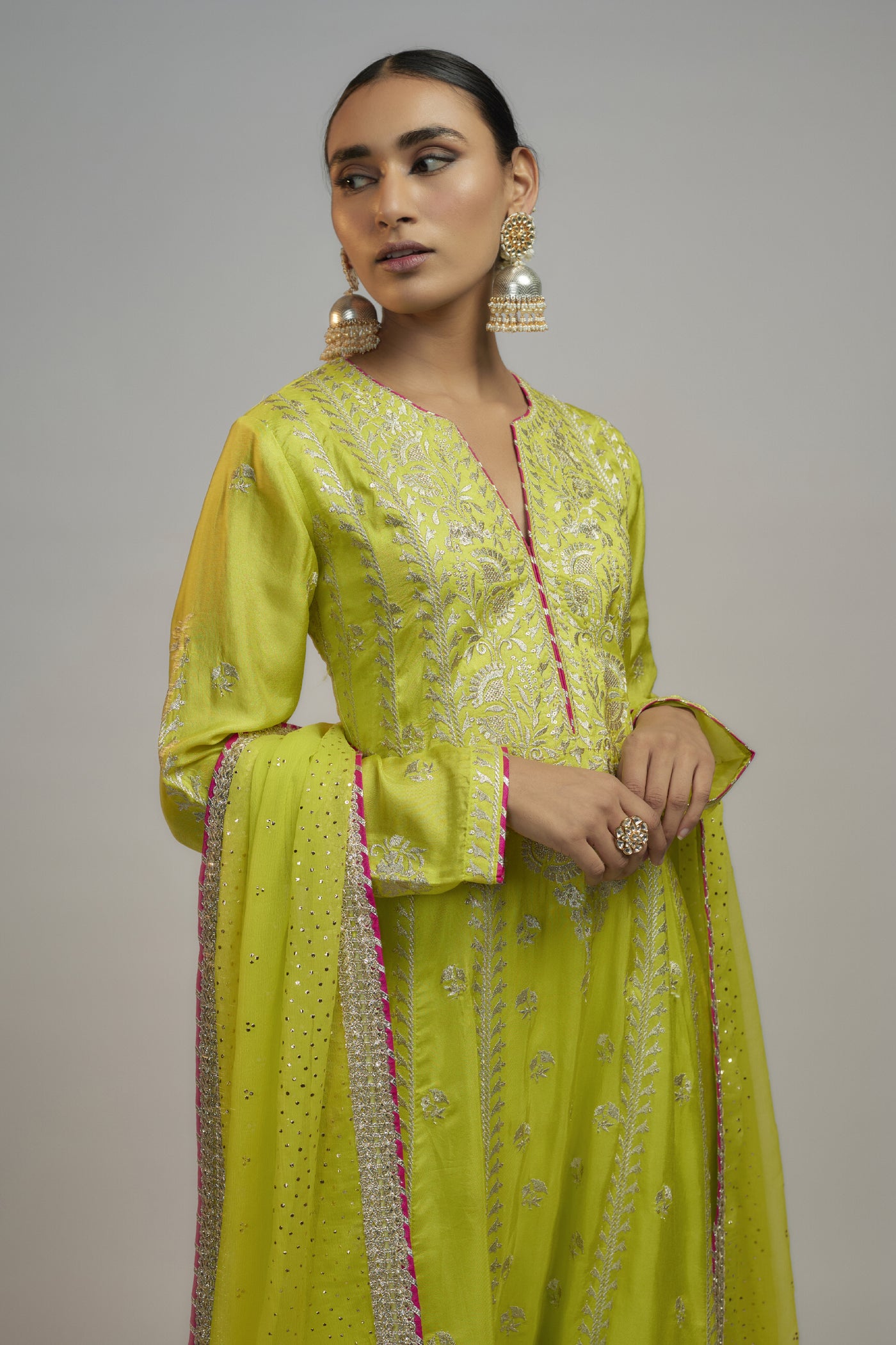 Gopi Vaid Golconda Aarohi AG Set Lime Green indian designer wear online shopping melange singapore