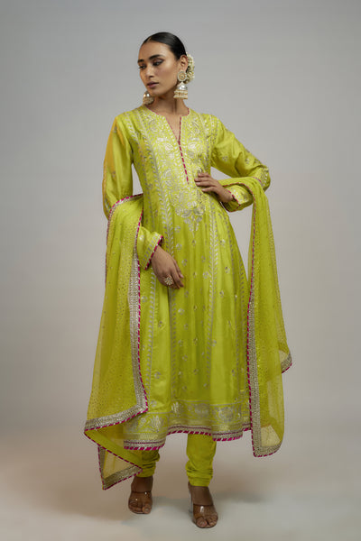 Gopi Vaid Golconda Aarohi AG Set Lime Green indian designer wear online shopping melange singapore