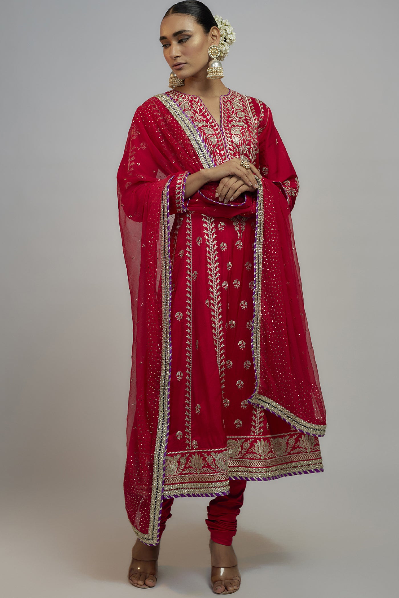 Gopi Vaid Golconda Aarohi Ag Set Red indian designer wear online shopping melange singapore