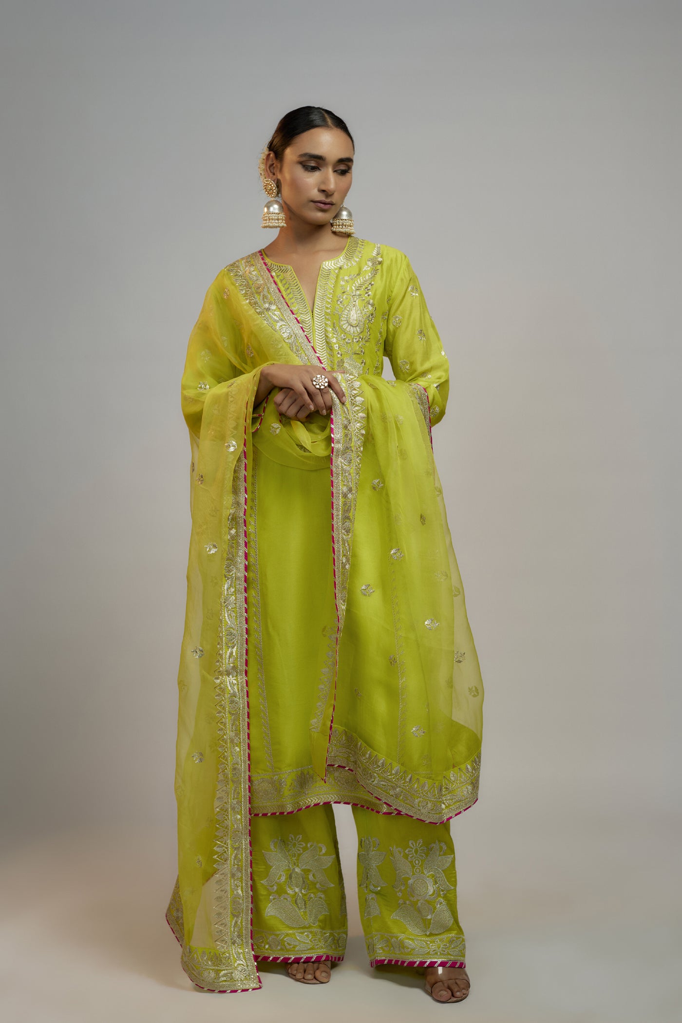 Gopi Vaid Golconda Amaya Palazzo Set Lime Green indian designer wear online shopping melange singapore