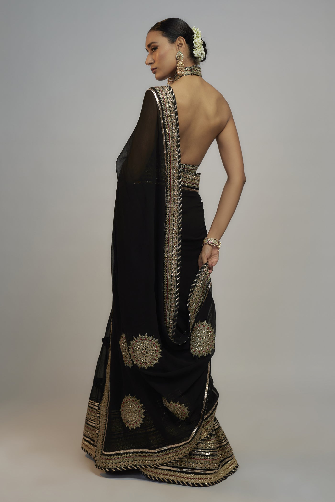 Gopi Vaid Golconda Anupa saree Set Black Indian designer wear online shopping melange singapore