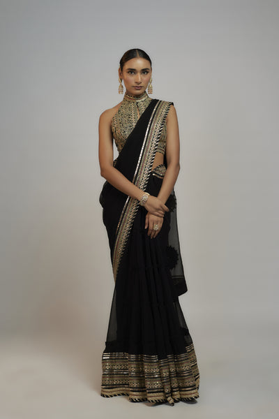Gopi Vaid Golconda Anupa saree Set Black Indian designer wear online shopping melange singapore