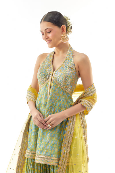 Gopi Vaid Janhavi Peplum Set Yellow indian  designer wear online shopping melange singapore
