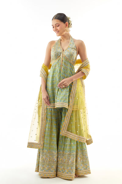 Gopi Vaid Janhavi Peplum Set Yellow indian  designer wear online shopping melange singapore