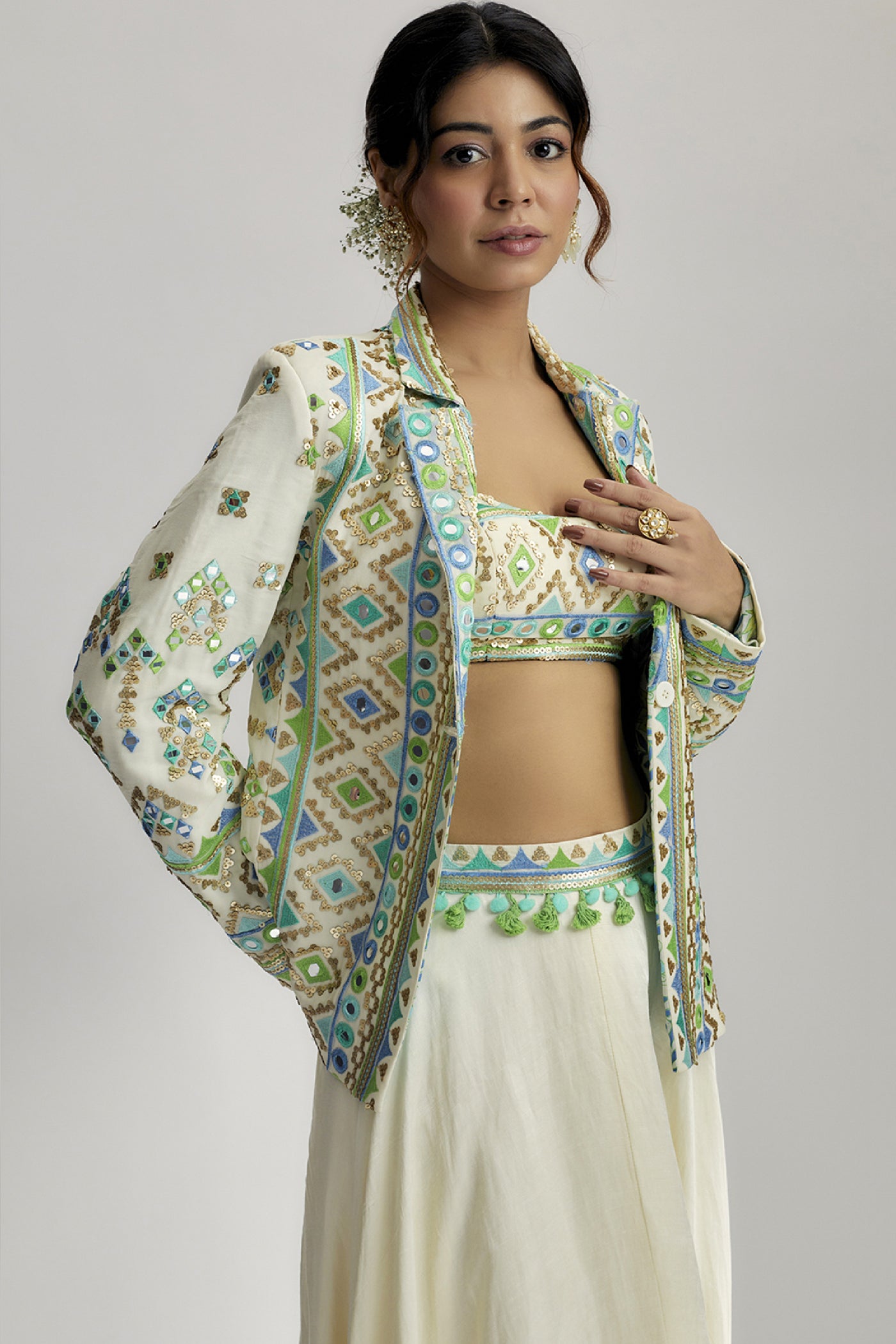 Gopi Vaid Laira Blazer Set With Victorian Skirt indian designer wear online shopping melange singapore 