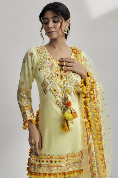 Gopi Vaid Maahika Layered Sharara Set Yellow indian designer wear online shopping melange singapore 