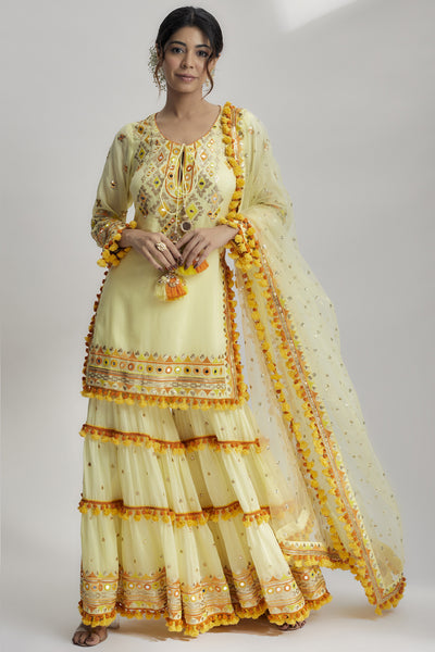 Gopi Vaid Maahika Layered Sharara Set Yellow indian designer wear online shopping melange singapore 
