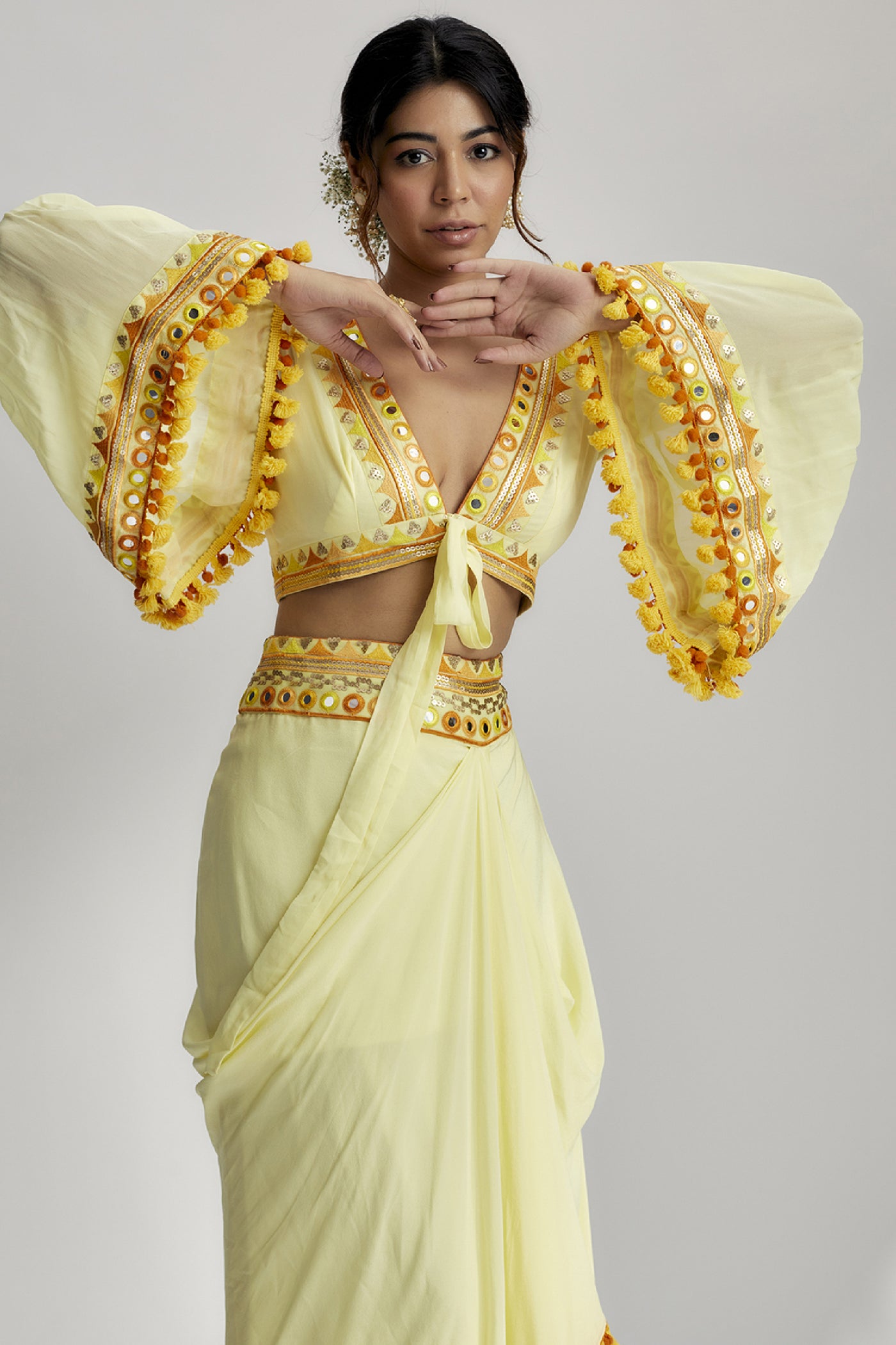 Gopi Vaid Naira Drape Skirt Set indian designer wear online shopping melange singapore