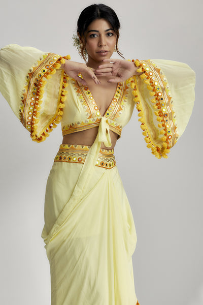 Gopi Vaid Naira Drape Skirt Set indian designer wear online shopping melange singapore