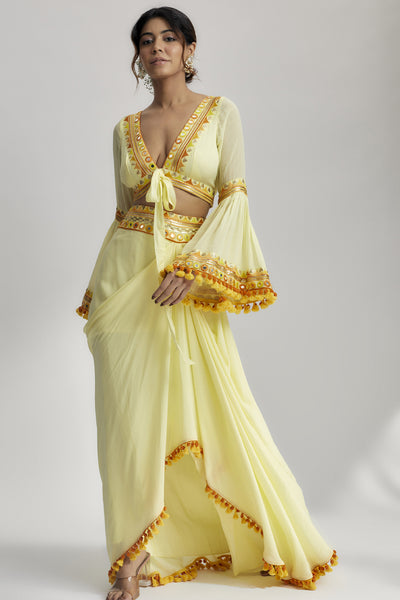 Gopi Vaid Naira Drape Skirt Set indian designer wear online shopping melange singapore
