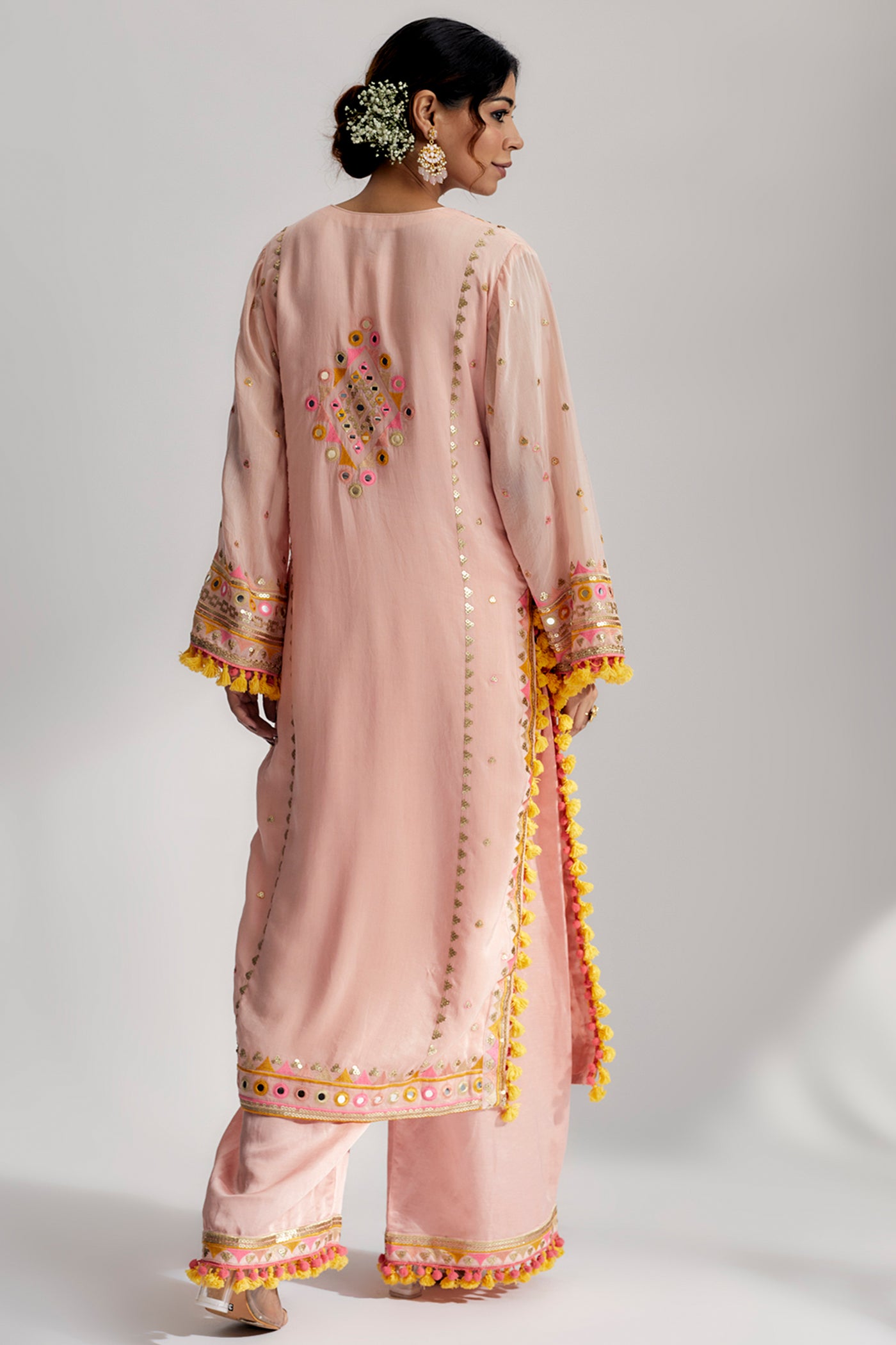 Gopi Vaid Nishika Long Kurta With Palazzo indian designer wear online shopping melange singapore 