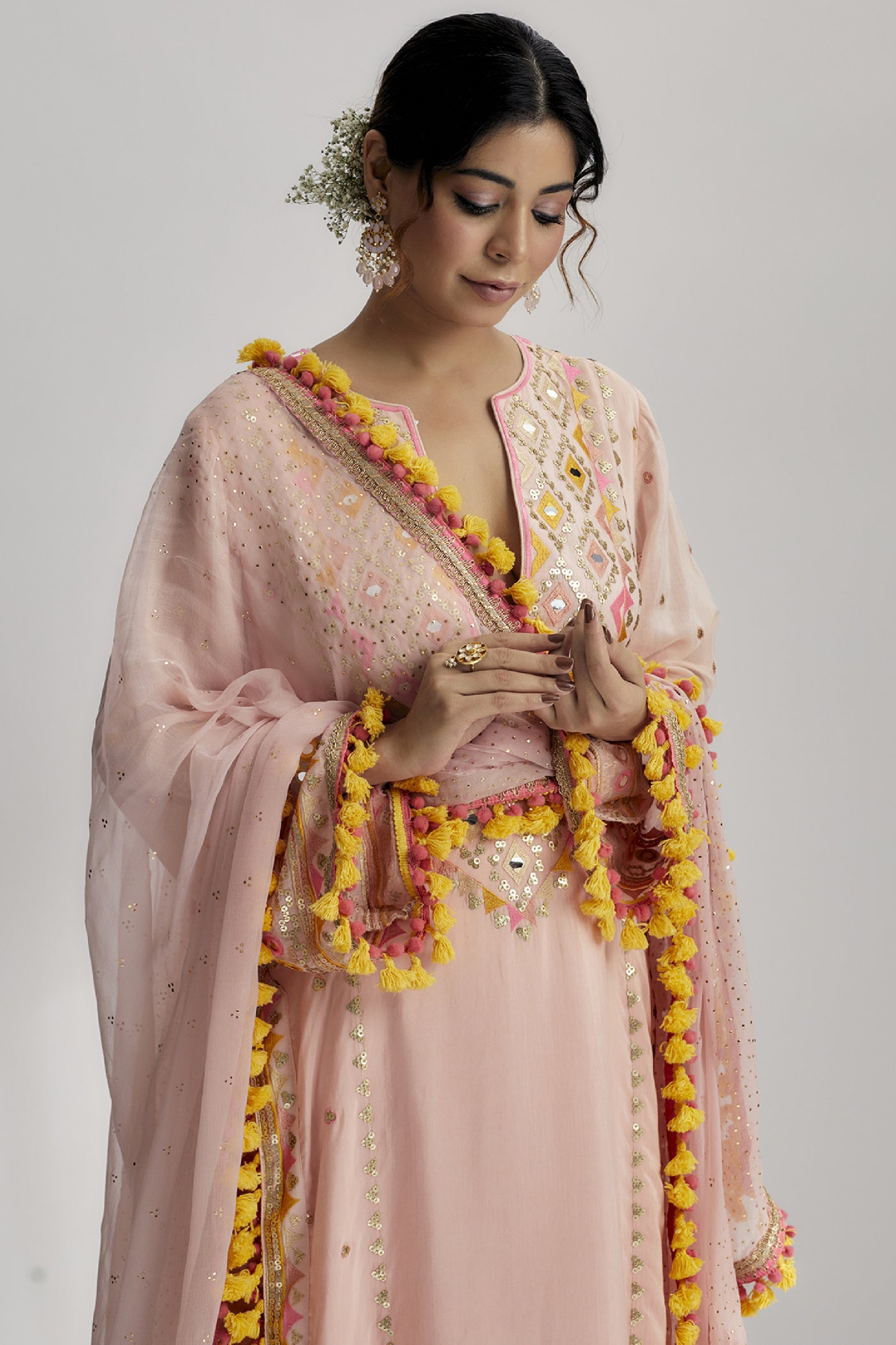 Gopi Vaid Nishika Long Kurta With Palazzo indian designer wear online shopping melange singapore 