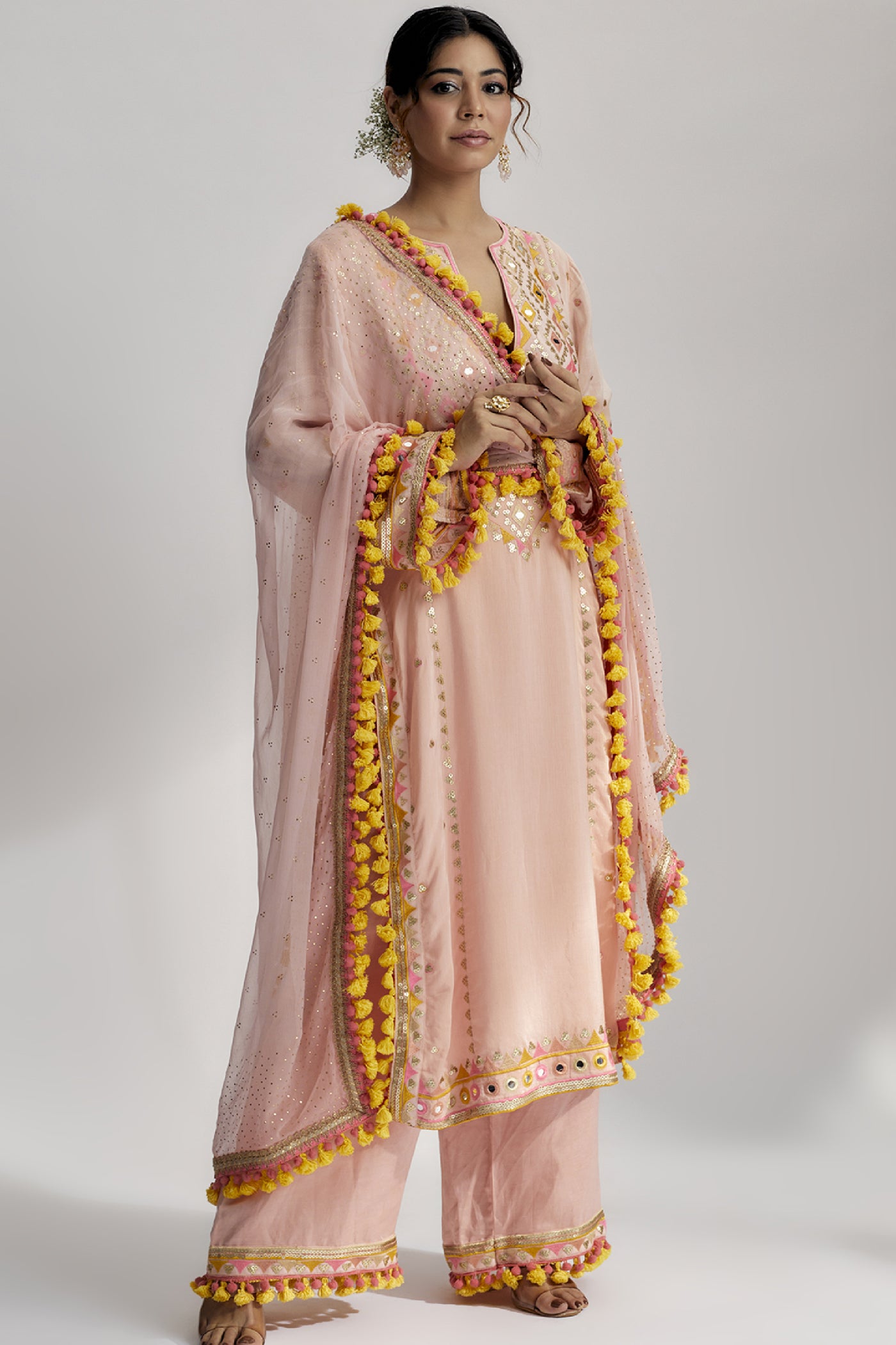 Gopi Vaid Nishika Long Kurta With Palazzo indian designer wear online shopping melange singapore