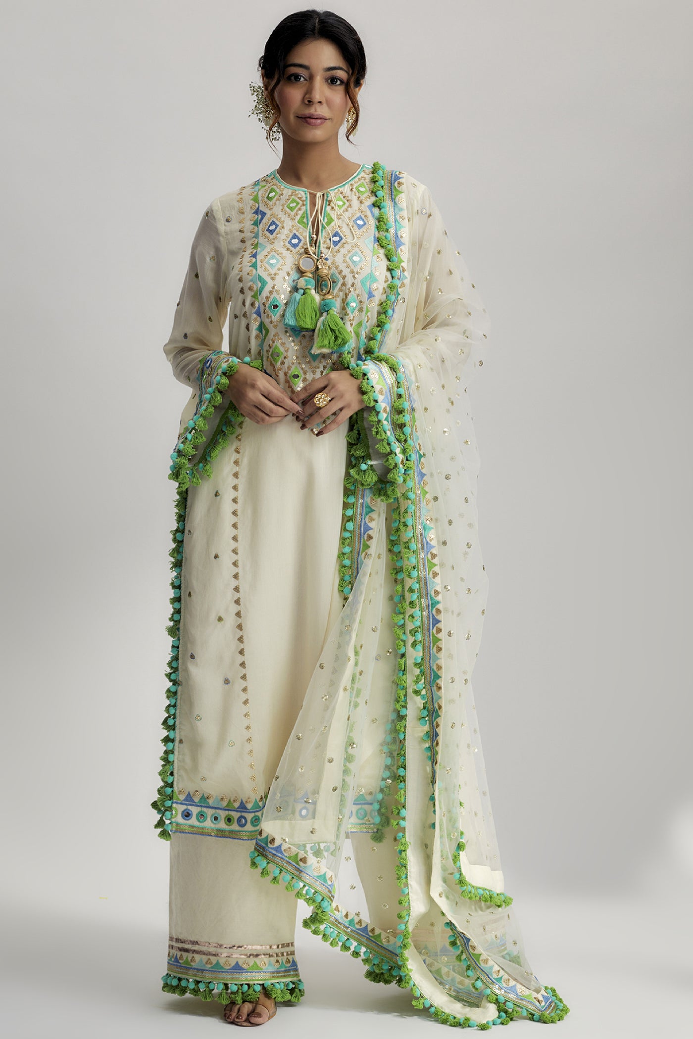 Gopi Vaid Nishika Long Kurta with Palazzo indian designer wear online shopping melange singapore 