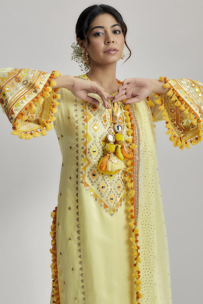 Gopi Vaid Nishika Long Kurta With Palazzo Yellow indian designer wear online shopping melange singapore 