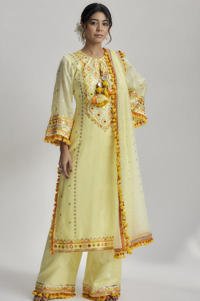 Gopi Vaid Nishika Long Kurta With Palazzo Yellow indian designer wear online shopping melange singapore 