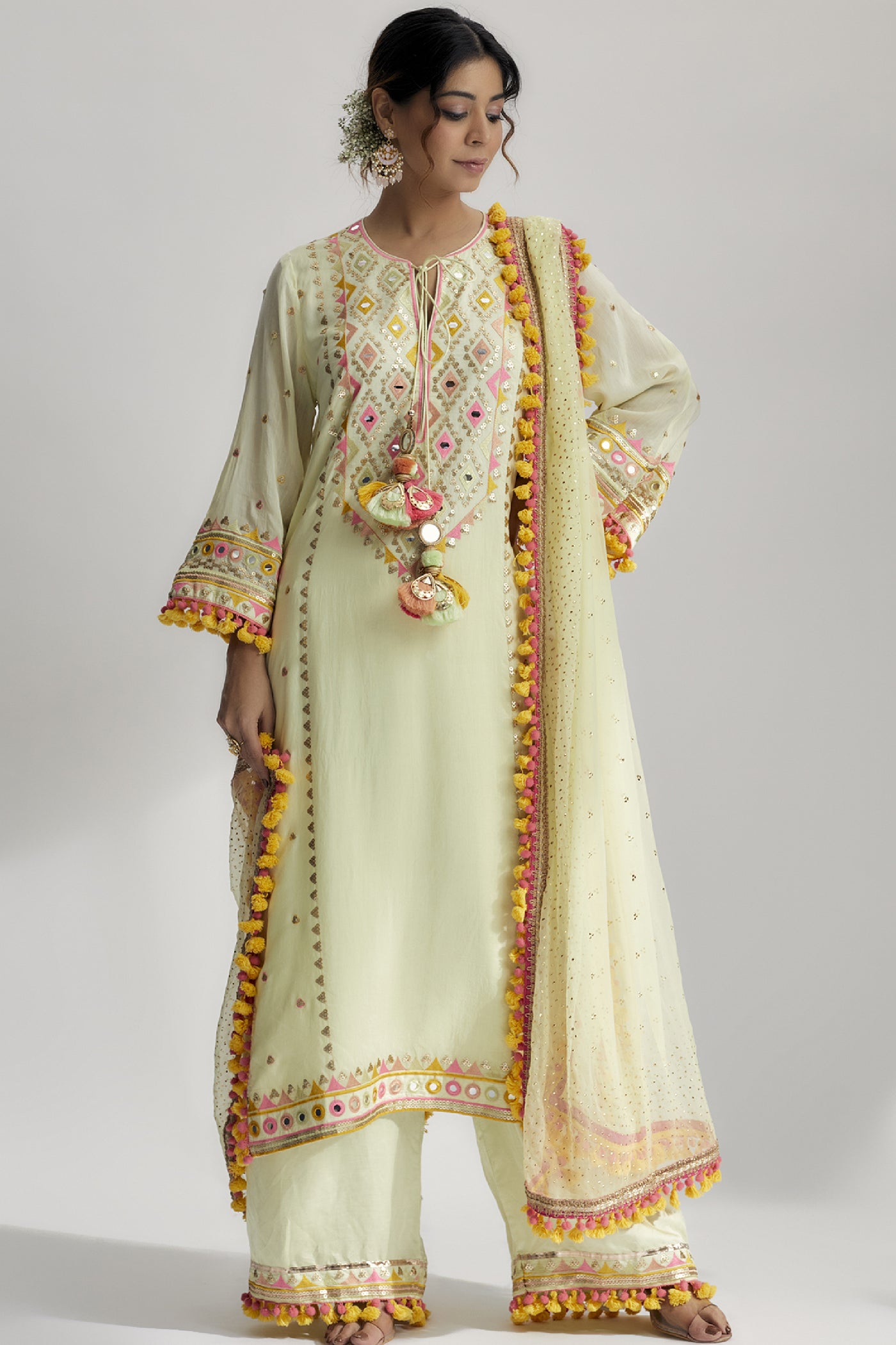 Gopi Vaid Nishika Long Kurta With Palazzo Mint indian designer wear online shopping melange singapore 