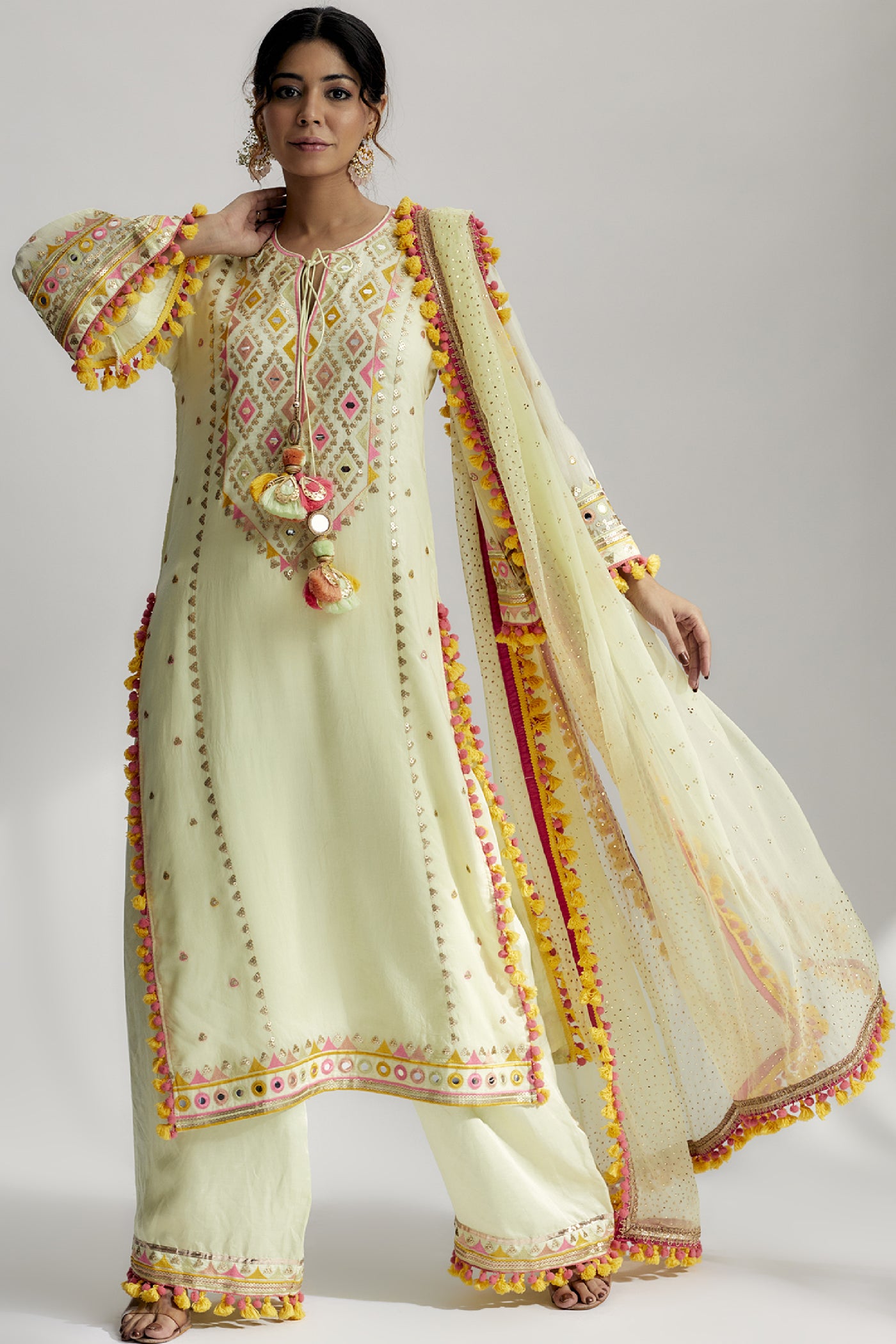 Gopi Vaid Nishika Long Kurta With Palazzo Mint indian designer wear online shopping melange singapore 