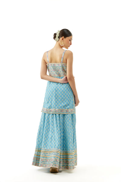 Gopi Vaid Nitya Strappy Set Blue indian designer wear online shopping melange singapore