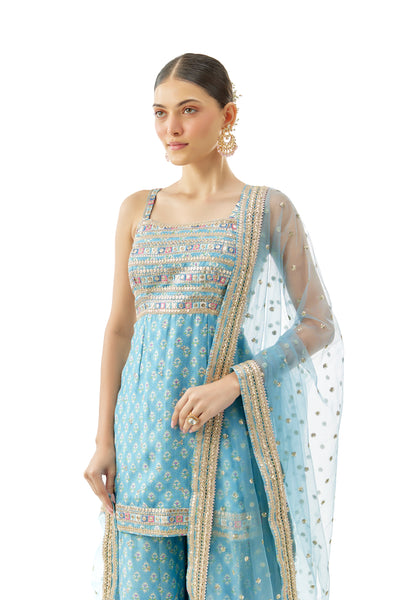 Gopi Vaid Nitya Strappy Set Blue indian designer wear online shopping melange singapore