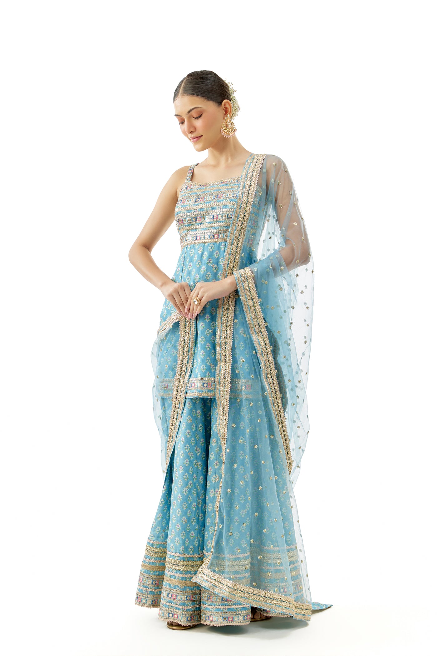 Gopi Vaid Nitya Strappy Set Blue indian designer wear online shopping melange singapore