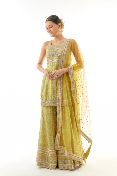 Gopi Vaid Nitya Strappy Set Yellow indian designer wear online shopping melange singapore