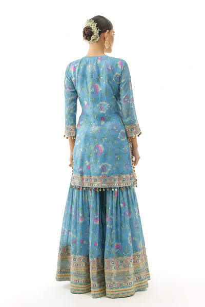 Gopi Vaid Niyati Sharara Set Blue indian designer wear online shopping melange singapore 
