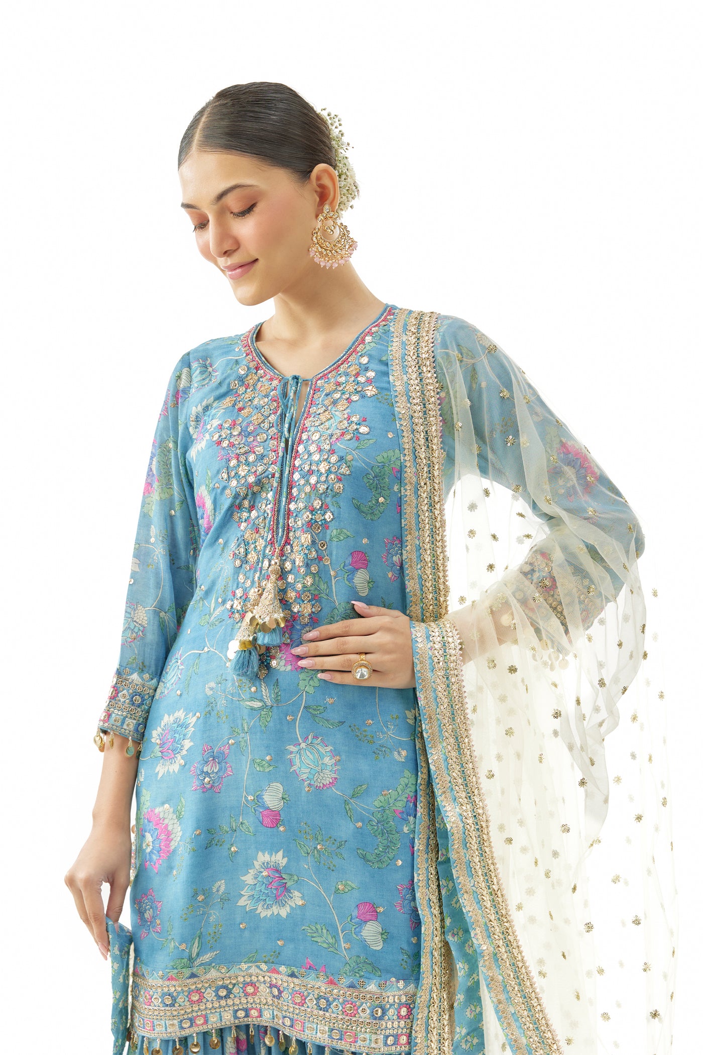 Gopi Vaid Niyati Sharara Set Blue indian designer wear online shopping melange singapore 
