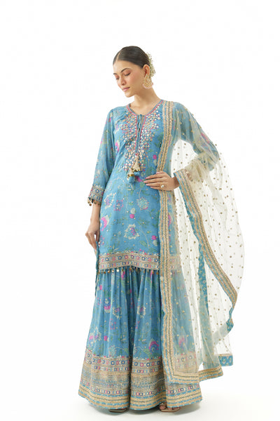 Gopi Vaid Niyati Sharara Set Blue indian designer wear online shopping melange singapore 
