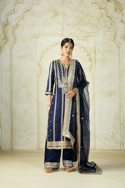 Gopi Vaid Lakshmi Kurta Set Navy indian designer wear online shopping melange singapore 