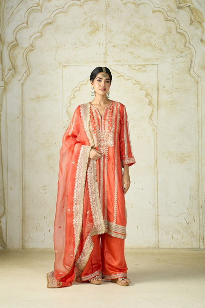 Gopi Vaid Lakshmi Kurta Set Orange indian designer wear online shopping melange singapore 