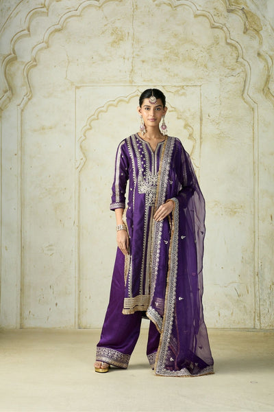 Gopi Vaid Lakshmi Kurta Set Purple indian designer wear online shopping melange singapore 