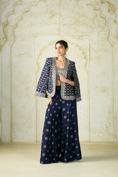 Gopi Vaid Shaina Pant Set Navy indian designer wear online shopping melange singapore 