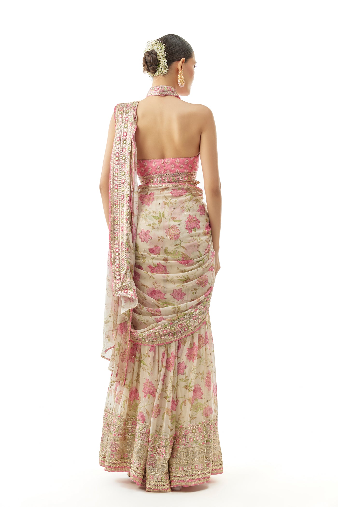 Gopi Vaid Pakhi Sharara Saree Set Ivory Indian designer wear online shopping melange singapore