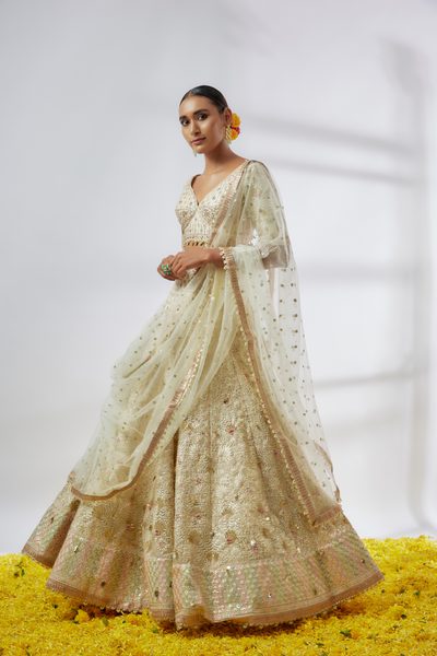 Gopi Vaid Rashi Lehenga Set Ivory Melange Singapore Online Shopping Destination Weddings