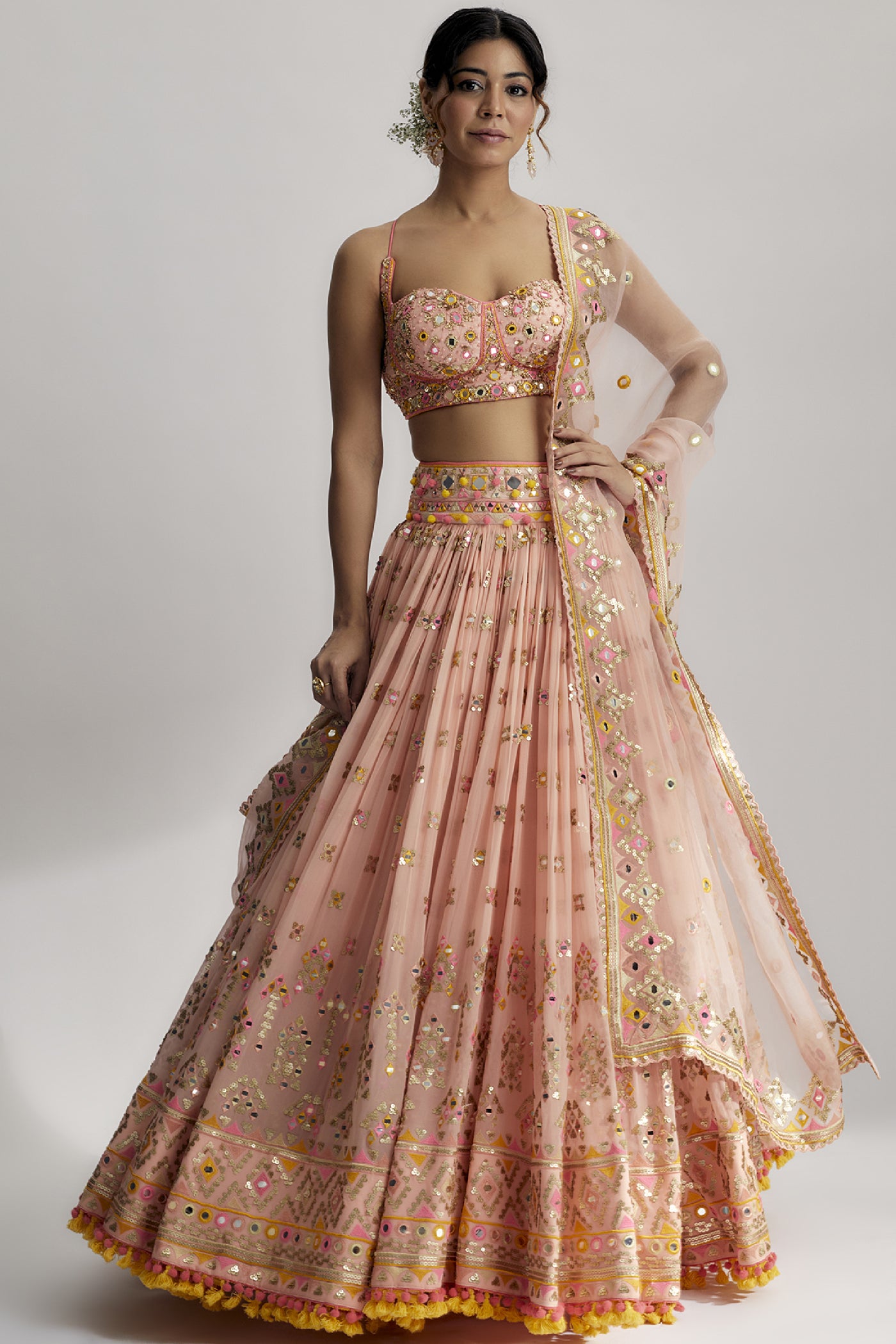 Gopi Vaid Ruah Gathered Lehenga Set indian designer wear online shopping melange singapore
